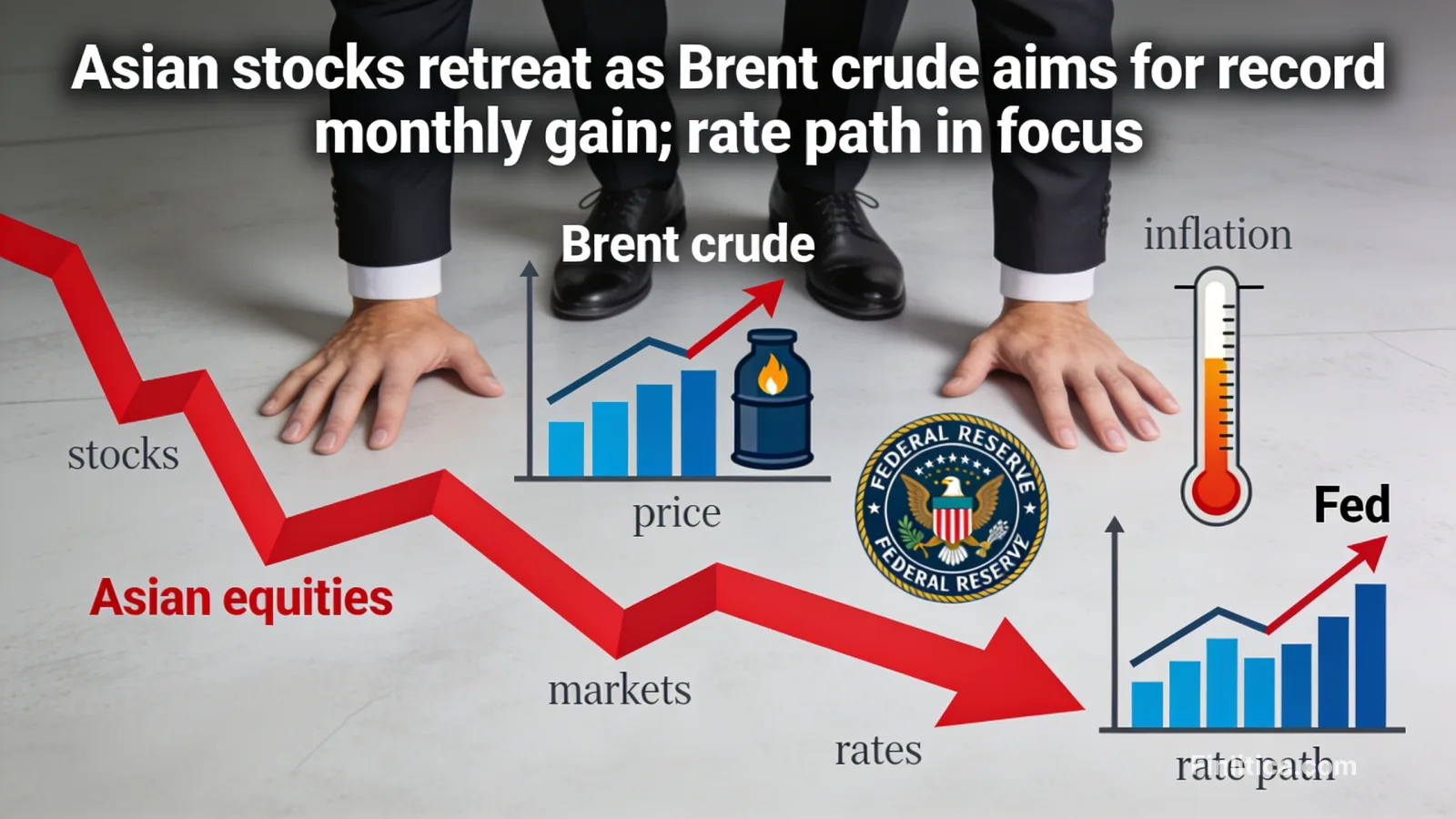 Asian stocks retreat as Brent crude aims for record monthly gain; rate path in focus